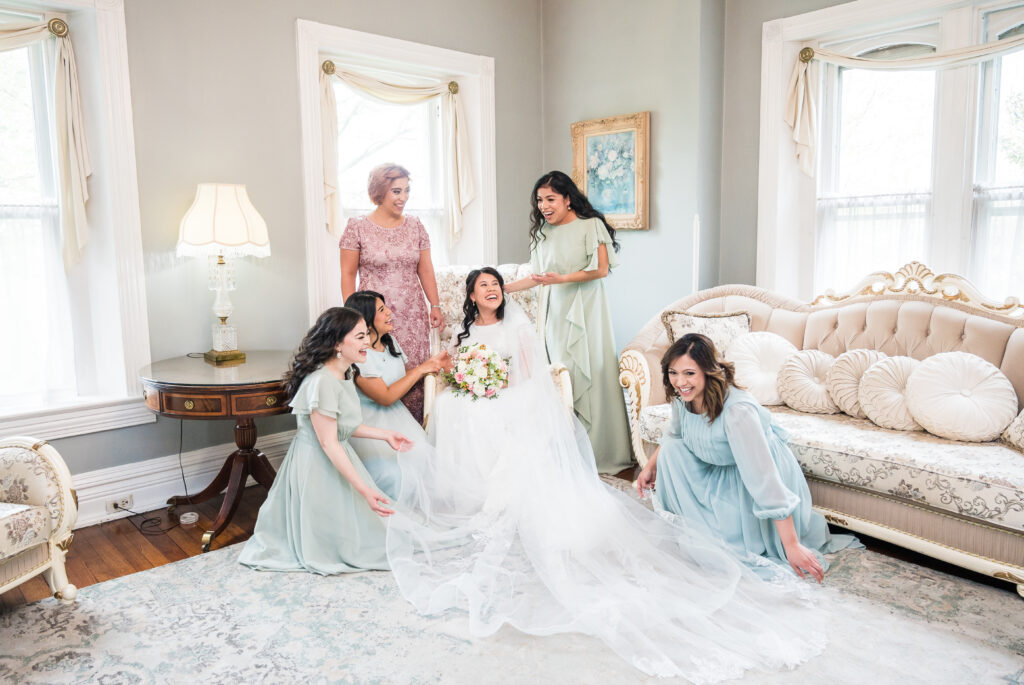 Bright and spacious bridal suite at Ceresville Mansion in Frederick, Maryland.