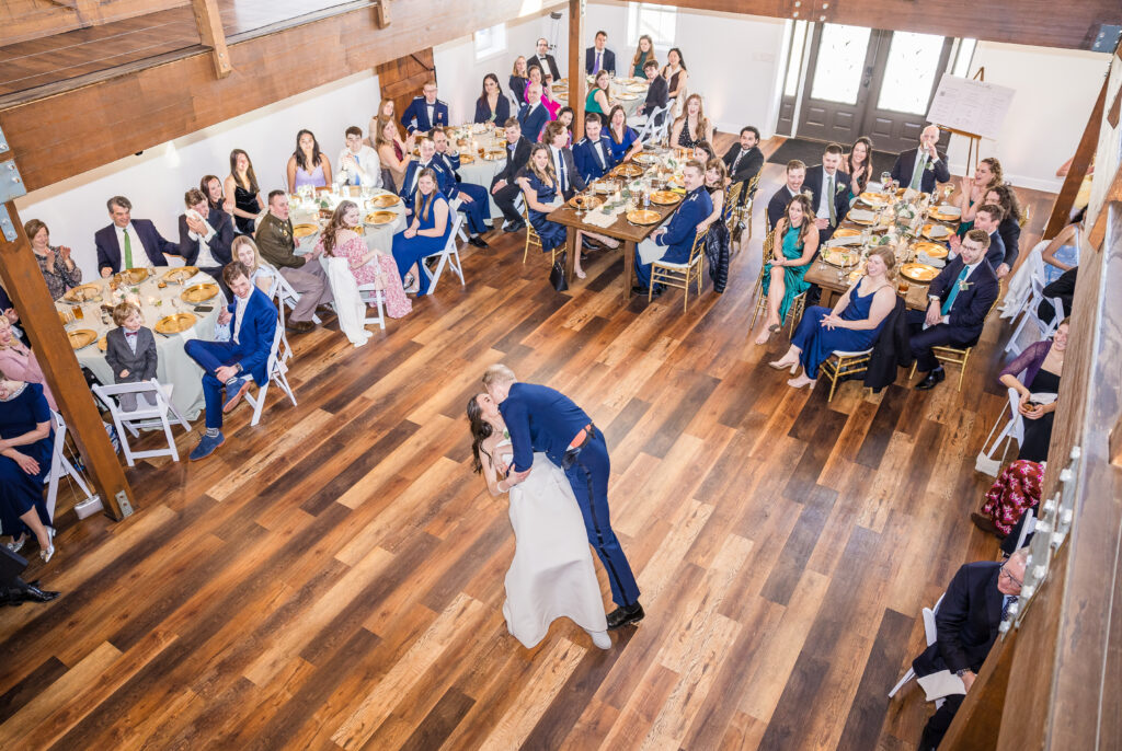 Unique wedding photography perspective from the loft during a Northern Virginia wedding