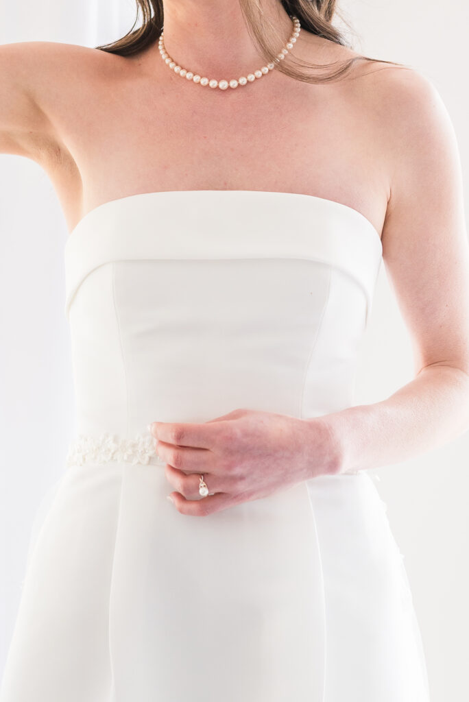 Bridal gown with clean satin lines that photograph beautifully