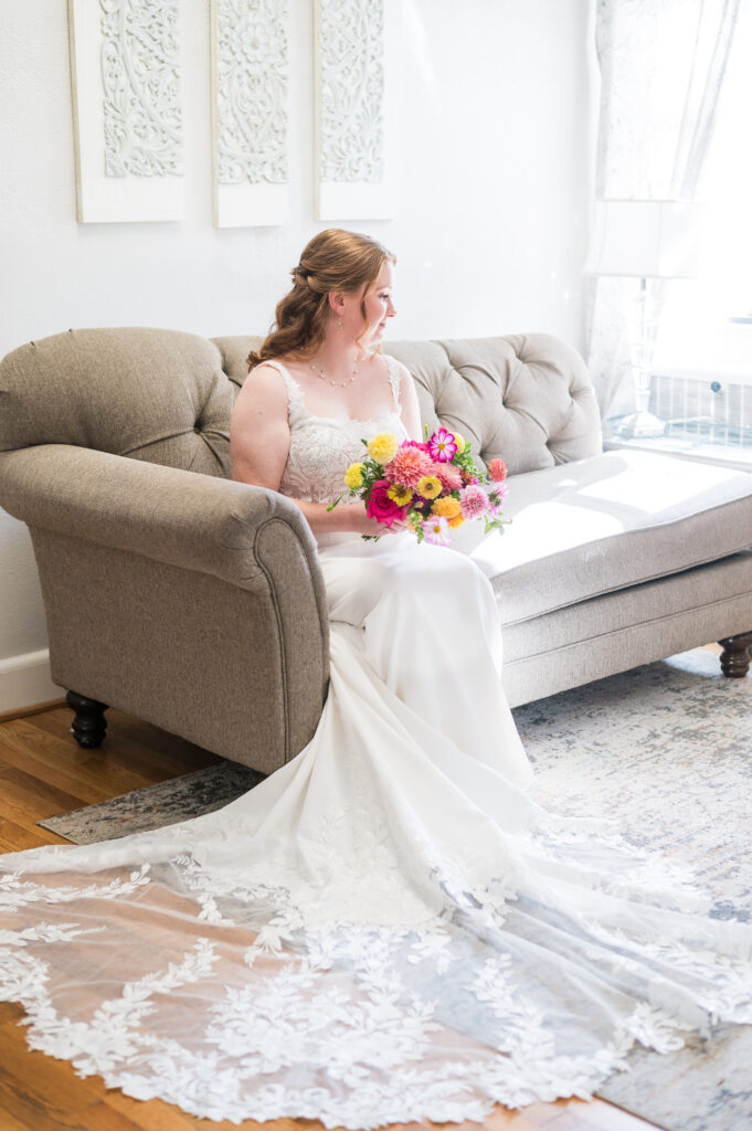 3D floral lace on bridal gown that photographs beautifully