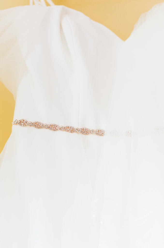 Subtle shimmer on tulle wedding dress