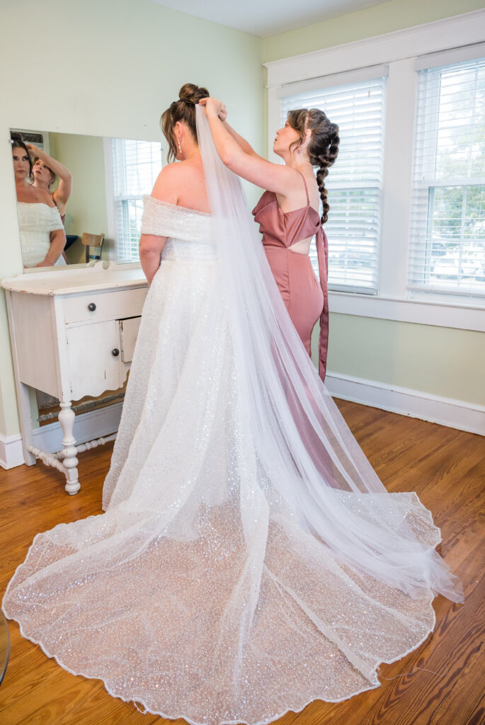Glitter underlayer on a wedding dress