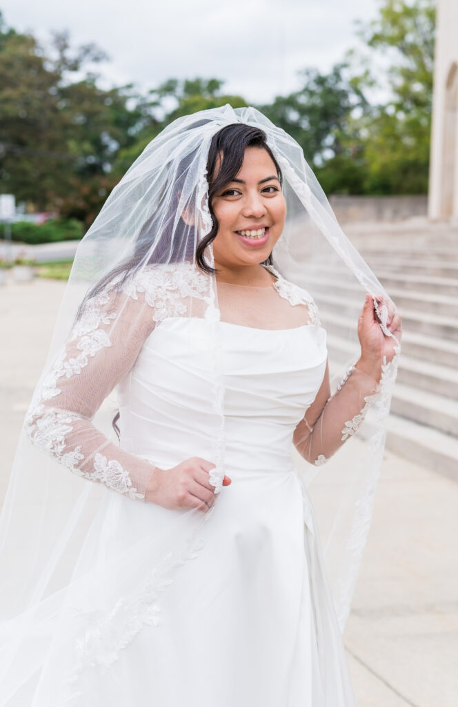 Close-up of elegant bridal gown sleeves that photograph well