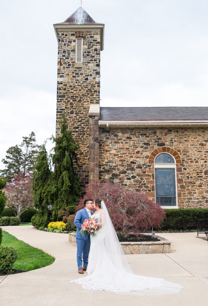 Flowing cathedral-length train on a wedding dress