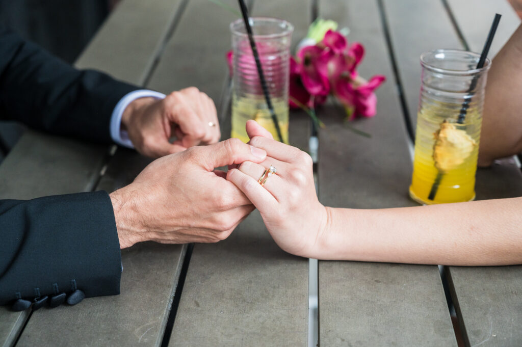 Reception details at Maketto restaurant during a DC War Memorial wedding.
