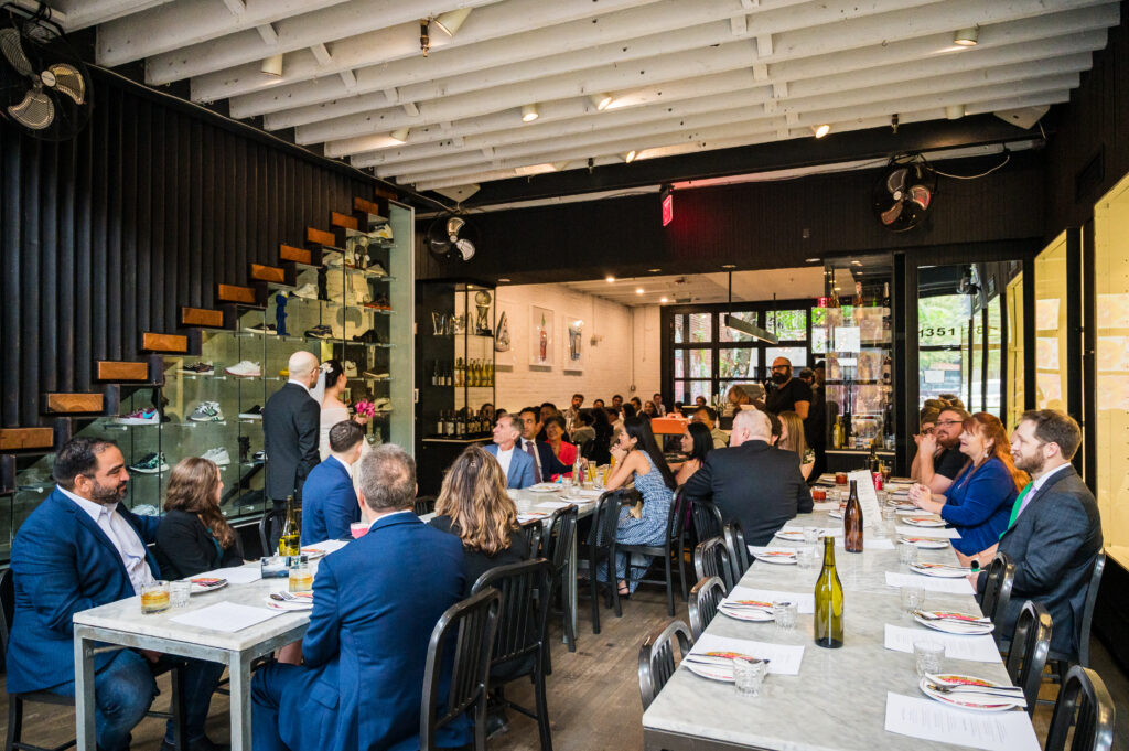 Guests enjoying an intimate wedding lunch at Maketto in DC.