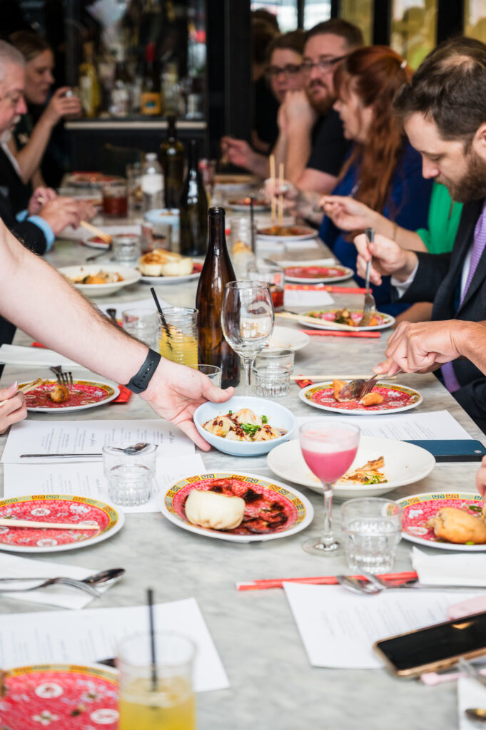 Bride and groom celebrating their wedding at Maketto restaurant in Washington, D.C.