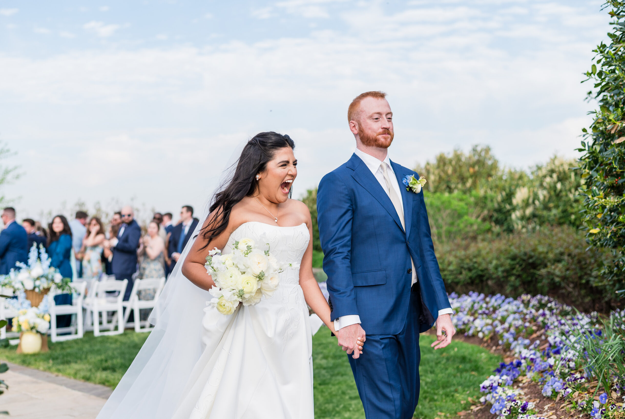 Newlyweds celebrating after their ceremony at Herrington on the Bay Maryland