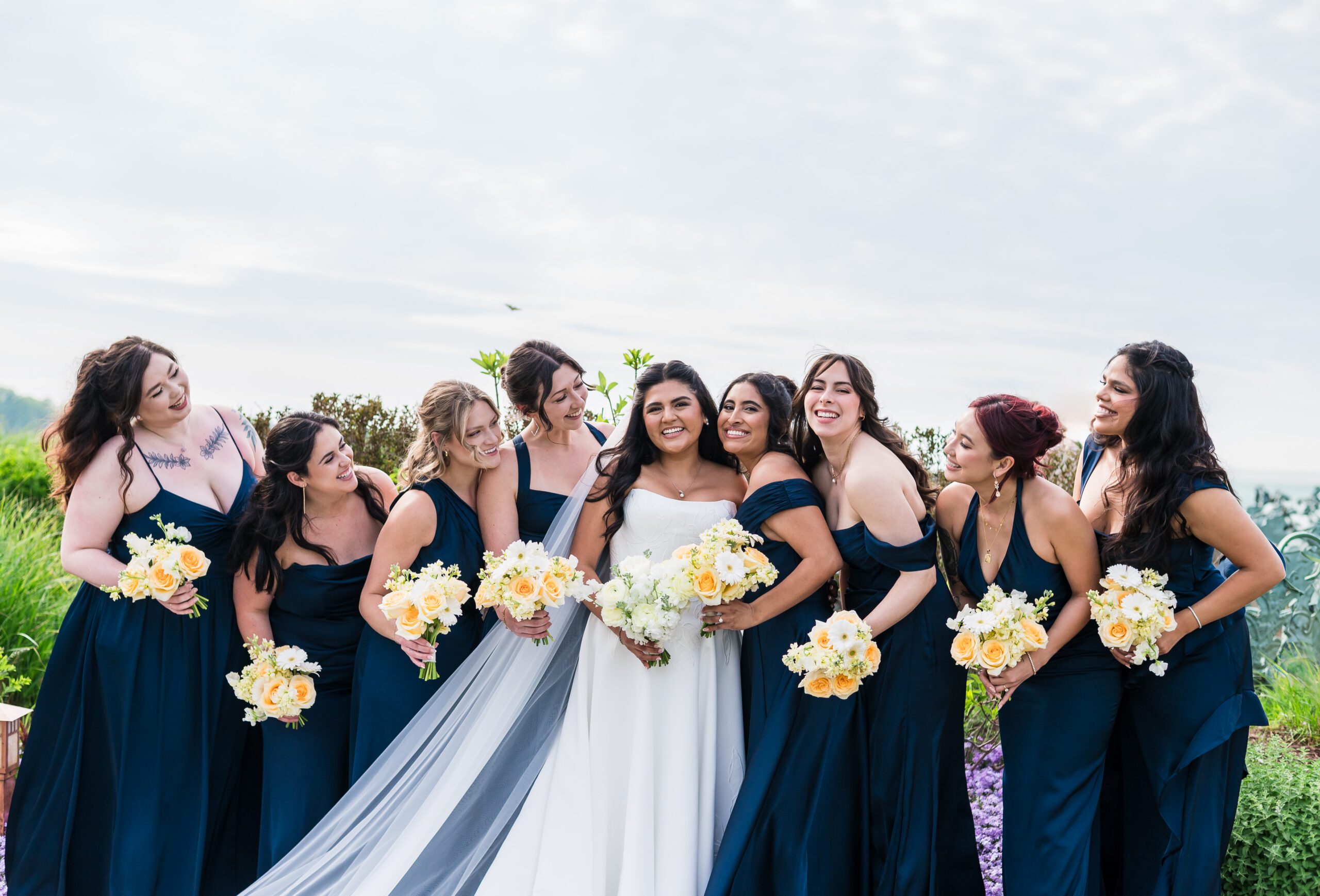 Bridal party photos at Herrington on the Bay's garden in Maryland