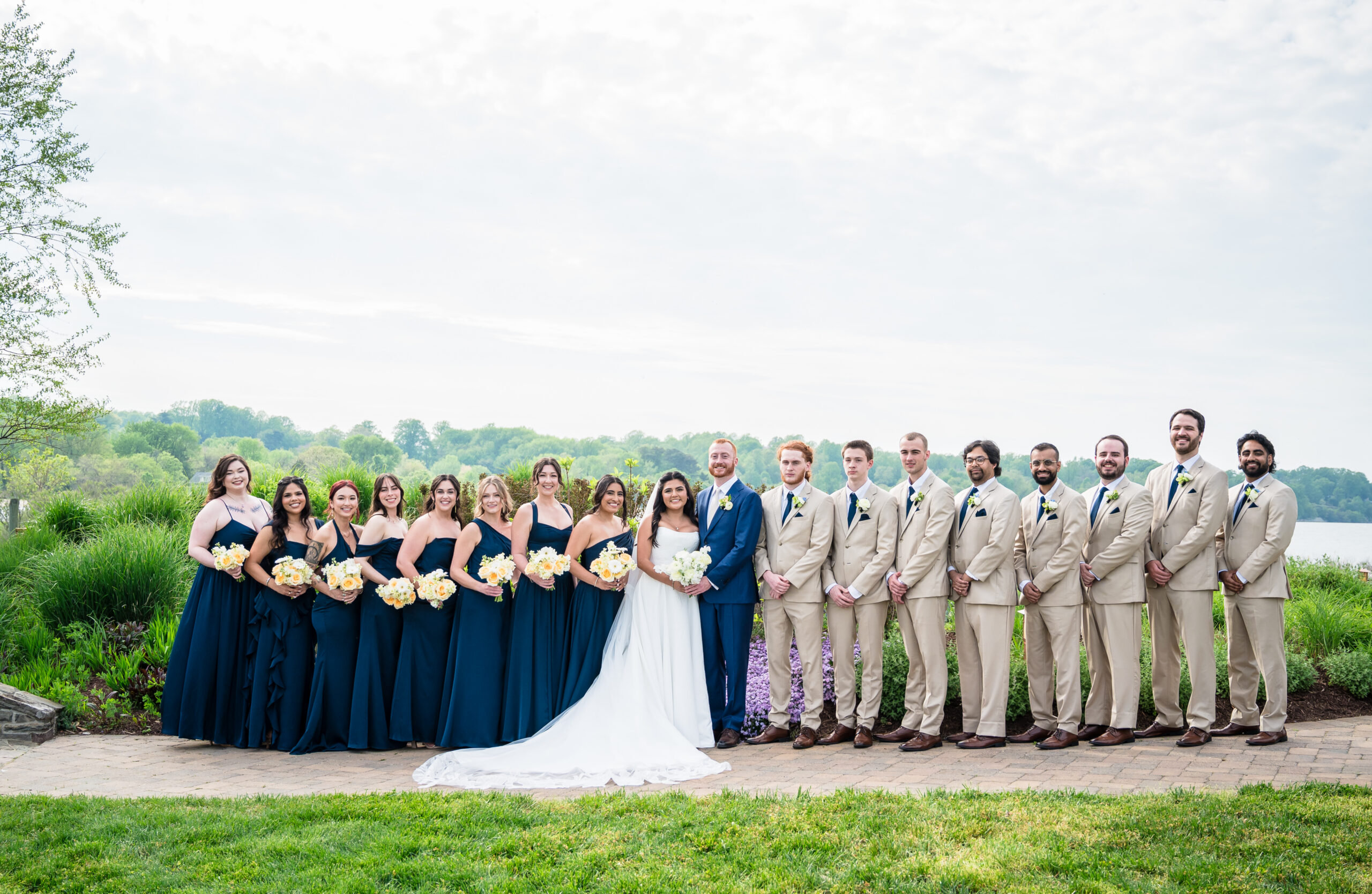 Wedding party photos at Herrington on the Bay's garden in Maryland